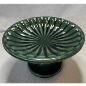 VTG Hull Green Dripware Drip Glaze Pedestal Candy BonBon Dish USA